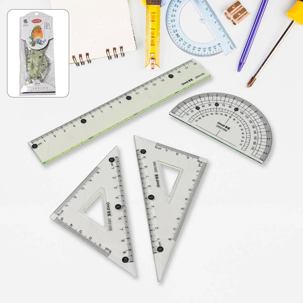 4 - Piece Geometry Set, Triangle Ruler Protractor Straight Ruler - Justgrabit Inc.