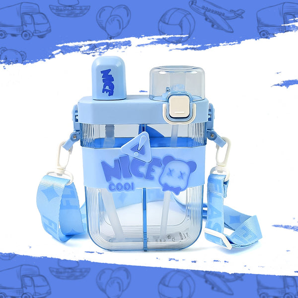 2in1 Dual Compartment Water Bottle with Straw & Adjustable Shoulder Straps (1 Pc/Multi color) - justgrabit.in | Just Grab It