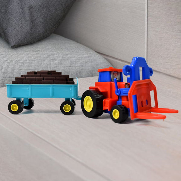 Plastic Tractor Toy Friction Powered Tractor with Bricks Trolley (1 Pc) - justgrabit.in | Just Grab It