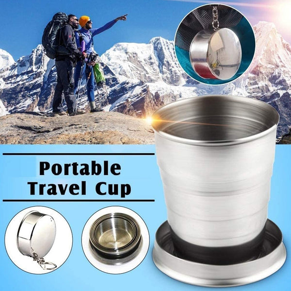 2 in 1 Camping Folding Cup with Keychain (1 Pc) - justgrabit.in | Just Grab It