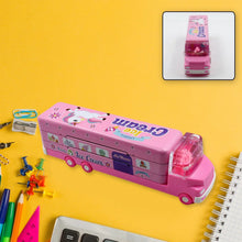 Double Decker Magic Truck Compass Multi Level Metal Truck Compass Pencil Case with Movable Wheels & Sharpener (Mix Design) - justgrabit.in | Just Grab It