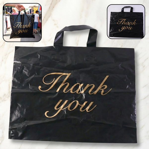 Premium Black Thank You Printed Plastic Carry Bag 30 × 39 Cm (1 Pc) - justgrabit.in | Just Grab It
