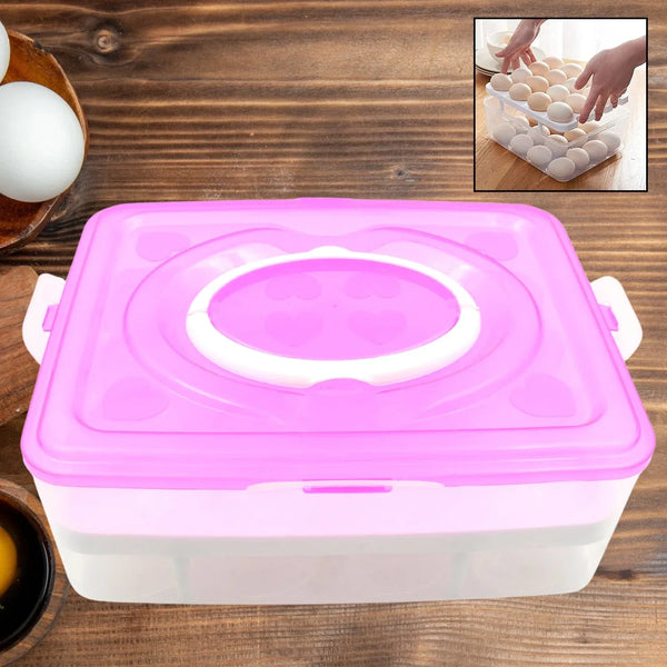2Layer, 32 Grid Egg Tray with Lid Egg Carrier Holder for Refrigerator, Camping Food Storage Container with Handle (1 Pc ) - Justgrabit Inc.