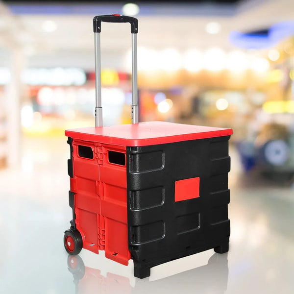 Foldable Shopping Grocery Trolley / Cart Travel Portable Food Basket (1 Pc) - justgrabit.in | Just Grab It