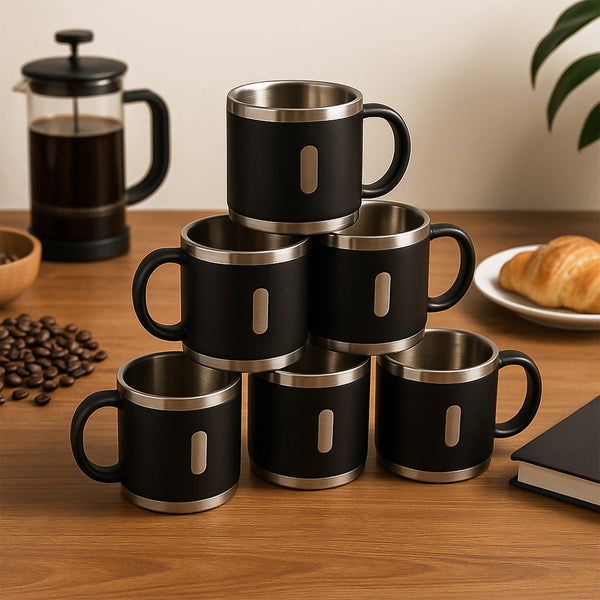 Apex Premium Stainless Steel Double Wall Coffee Mug Gift Set (6 Pc / 150 ML) - justgrabit.in | Just Grab It