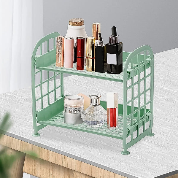 2Layer Foldable Plastic Small Storage Shelf / Rack (1 Pc / Mix Color) - justgrabit.in | Just Grab It