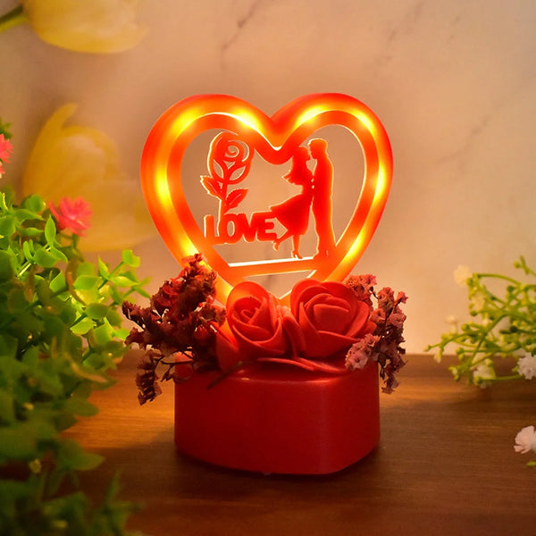 Romantic Heart - Shaped Love Couple Decorative Showpiece with Rose Base (1 Pc) - Justgrabit Inc.