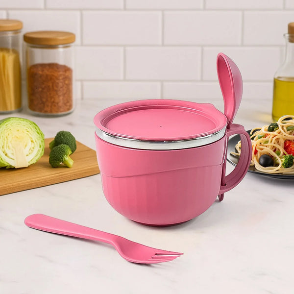 Apex Premium 700 ML Multipurpose Noodle Bowl with Handle, Lid and Fork - justgrabit.in | Just Grab It