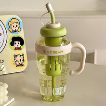 Approx 1300ML Large Capacity Cute Ice Cream Themed Water Bottle with Handle, Straw - justgrabit.in | Just Grab It