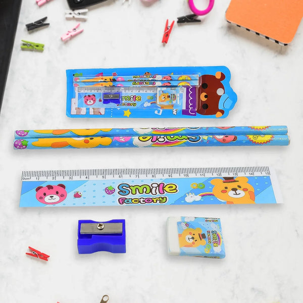 Cartoon Wooden Pencil Set for Kids Boys Return Gifts Birthday Party Space Stationary Set Pencil Eraser Sharpener Combo Kit for Kids Boys (Mix Color / 1 Set) - justgrabit.in | Just Grab It