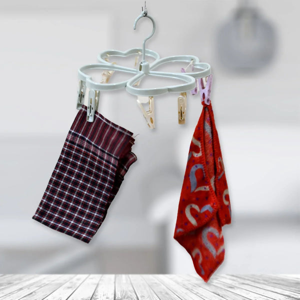 Heart Shape Cloth Drying Rack with 8 Clips for Socks, Baby Clothes, Towels - justgrabit.in | Just Grab It