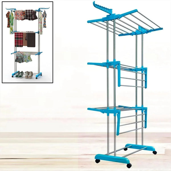 Premium Heavy Duty Stainless Steel 3 Layer Foldable Cloth Drying Stand (1 Set / With Colour Box) - justgrabit.in | Just Grab It