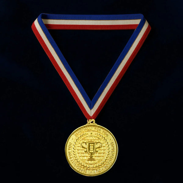 Gold Metal Medal with Tricolor Ribbon (1 Pc) - Justgrabit Inc.