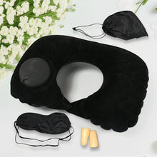 8512 3 in 1 Comfortable Travel Sleeping Kit, Neck Pillow, Eye Mask & Ear Plug Set Inflatable Plane Sleeping Pillow Head Neck Support Pillows for Travel Airplane Office, Black - Justgrabit Inc.
