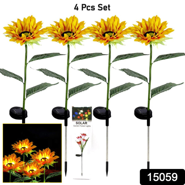 Garden Solar Sunflower Outdoor LED Light Inserted Ground Simulation Plant (4 Pcs Set) - justgrabit.in | Just Grab It