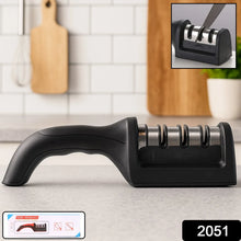 Manual Red & Black Knife Sharpener 3 Stage Sharpening Tool for Ceramic Knife and Steel Knives. - Justgrabit Inc.