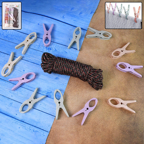 Cloth Drying Rope with Clips – Convenient and Durable Hanging Solution (12 Pc) - justgrabit.in | Just Grab It