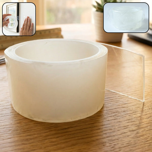 Transparent Nano Magic Double Sided Adhesive Tape (95 × 50 mm, 1 Pc) - justgrabit.in | Just Grab It