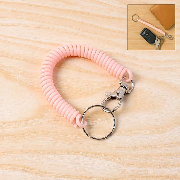 Elastic Spiral Coil Keychain Bracelet with Metal Key Ring and Clip Hook (1 Pc) - Justgrabit Inc.