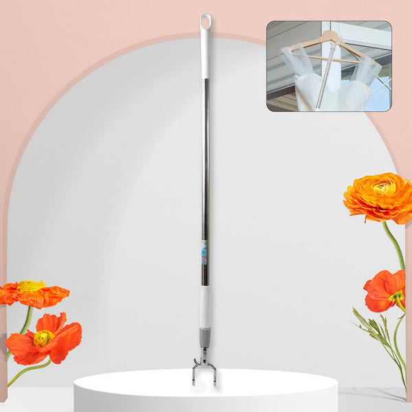 Stainless Steel Telescopic Pole Clothes Hooks Hanger (1 Pc / 155 cm) - justgrabit.in | Just Grab It