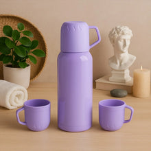 Purple Vacuum Flask Set – Stainless Steel Thermos with 3 Cups, Approx 500ml - Justgrabit Inc.