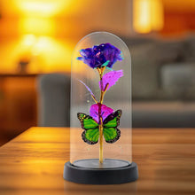 LED Preserved Rose with Colorful Butterfly in Plastic Dome (1 Pc & Mix Color) - Justgrabit Inc.