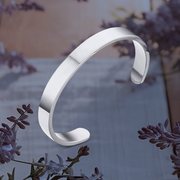 Minimalist Polished Open - Ended Silver - Tone Stainless Steel Kada (1 Pc) - justgrabit.in | Just Grab It