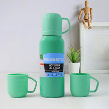 Green Vacuum Flask Set – Stainless Steel Thermos with 3 Cups, Approx 500ml - Justgrabit Inc.