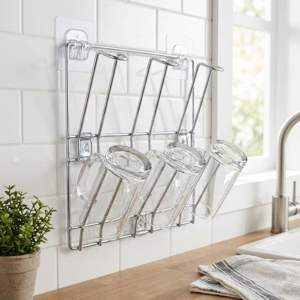 Wall - Mounted Stainless - Steel Cup & Mug Holder Rack (25 x 25 cm, 1 Pc) - justgrabit.in | Just Grab It