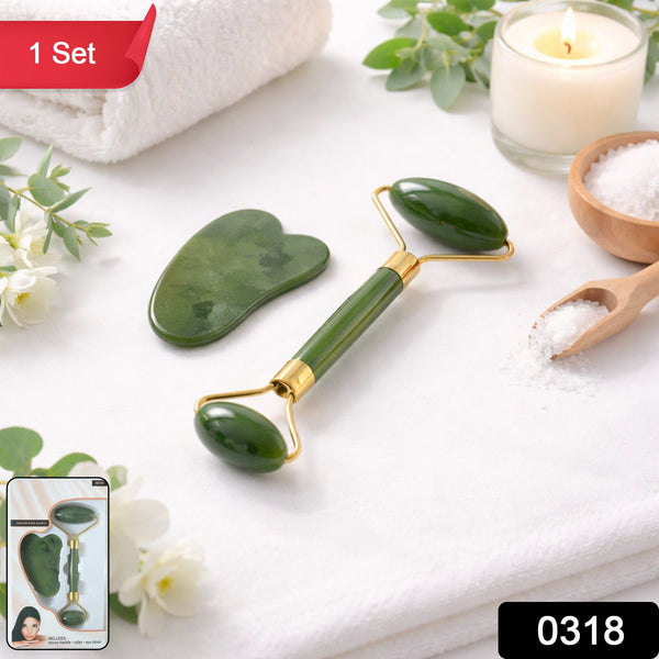 Facial Face Roller & Gua Sha Massage Set (1 Set) - justgrabit.in | Just Grab It