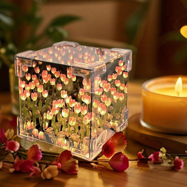 Decorative Tulip Flower LED Cube Night Lamp Set (1 Set / Mix Color) - justgrabit.in | Just Grab It