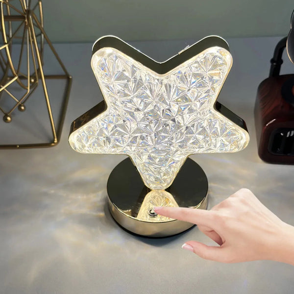 Star Crystal Diamond Touch Lamp – USB Rechargeable, 3 - Way Dimmable - Justgrabit Inc.