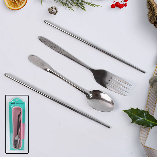 Portable Utensils Travel Camping Cutlery Set 4 Pc With case - justgrabit.in | Just Grab It