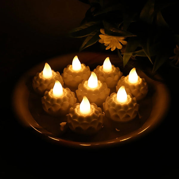 Lotus Shaped LED Flameless Tealight Candles - (8 Pc) - justgrabit.in | Just Grab It