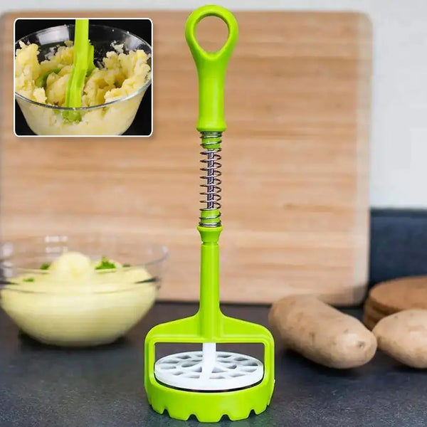 Multi Functional One - Handed Plastic Manual Mashed Potatoes Masher, Mash Sweet Potato Masher with Comfort Grip and Stainless - Steel Spring Design for Nonstick Pans (1 Pc) - Justgrabit Inc.