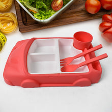 Kid's Car Shaped Plates Cup / Lunch Box Dinnerware (4 Pcs Set / 1000 ML Lunch Box) - justgrabit.in | Just Grab It