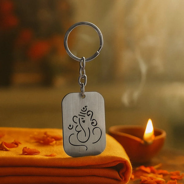 Auspicious Ganesh Cut - Out Metal Keychain - (1 Pc) - justgrabit.in | Just Grab It