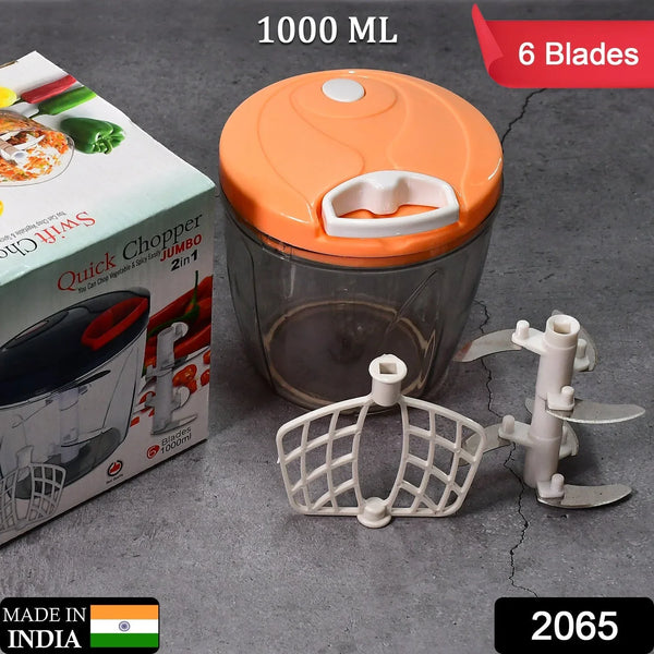 6 BLADE 2IN1 MANUAL FOOD CHOPPER, COMPACT & POWERFUL HAND HELD VEGETABLE CHOPPER (1000Ml) - Justgrabit Inc.