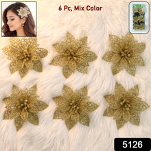 Glitter Flower Hair Clip Set (6 Pc Mix Color Set) - justgrabit.in | Just Grab It