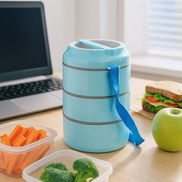 3 Layer Insulated Lunch Box Set with Handle & Strap - (Set) - justgrabit.in | Just Grab It