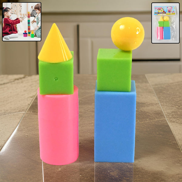 3D Shapes Multicoloured Pattern Building Blocks Toy Solid Figures (6 Pcs Set) - justgrabit.in | Just Grab It