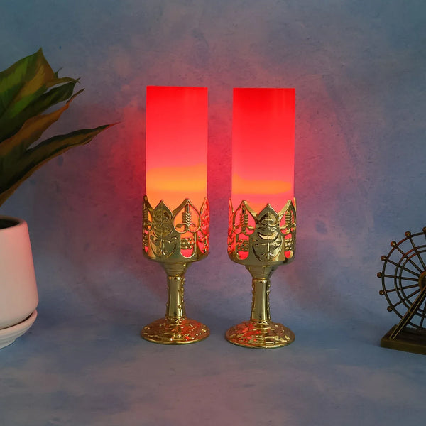 Decorative LED Candle Light Lamps with Golden Stand (2 Pc) - justgrabit.in | Just Grab It