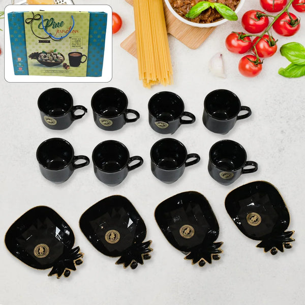 Pine Junction Ceramic Tea / cups / Mug Set With Pineapple Shape Serving Bowl (12 Pcs set) - justgrabit.in | Just Grab It