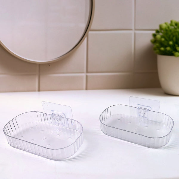 Self Adhesive Transparent Wall Mounted Soap Dish Holder (2 Pc) - justgrabit.in | Just Grab It