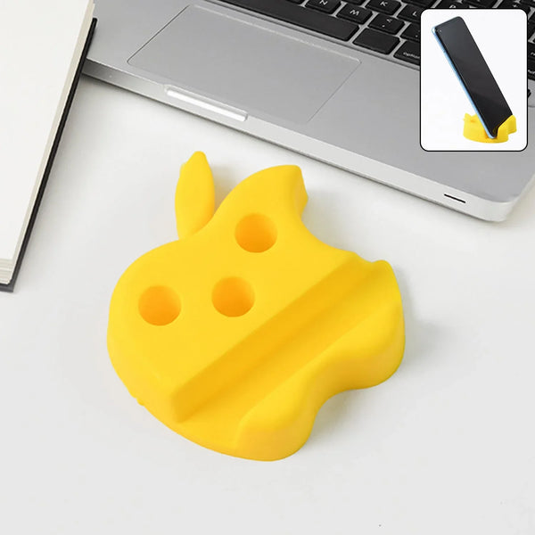 Multi - Functional Apple - Shaped Plastic Mobile Stand with Pen Holder (1 Pc / Mix Color) - Justgrabit Inc.