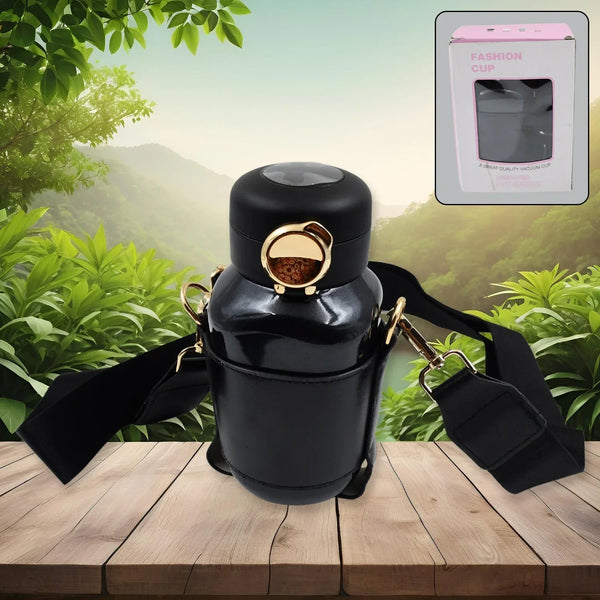 Thermos Steel Bottle, Push Button | Fashion Cup Temperature Display Bottle (420 ML) - justgrabit.in | Just Grab It
