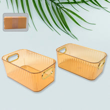 Premium Ribbed Transparent Storage Basket with Gold Handle 25×14 cm 2 Pc - justgrabit.in | Just Grab It