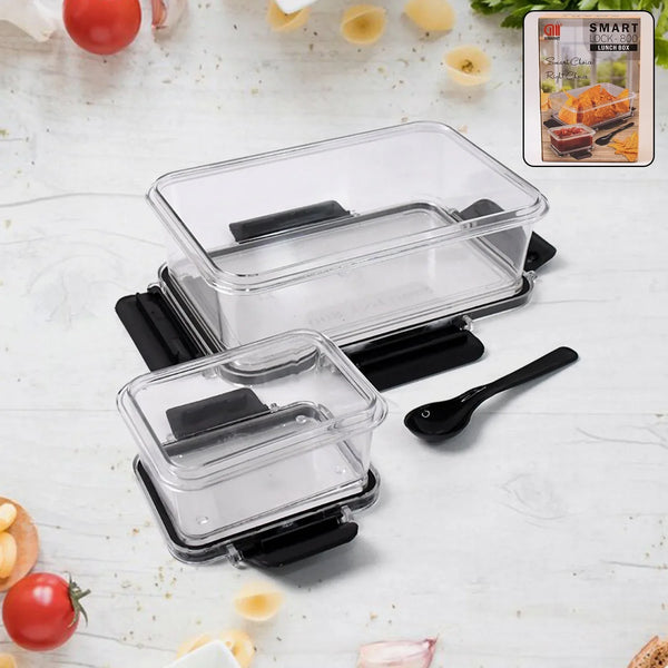 Plastic Kitchen Storage Container Big 800 ML & Small 250 ML with Air Seal Lock Lid & Spoon - Justgrabit Inc.