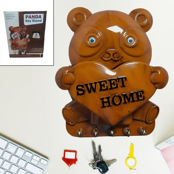 Cute Plastic Panda Key Holder, Wall Key Rack with 5 Hooks (1 Pc) - justgrabit.in | Just Grab It