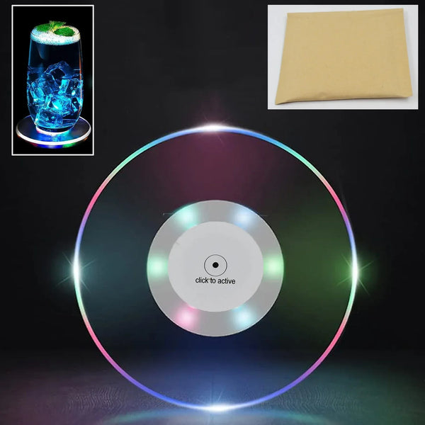 Colorful LED Cocktail Coaster, Round Ultra - Thin LED Drink Coaster (1 Pc) - justgrabit.in | Just Grab It